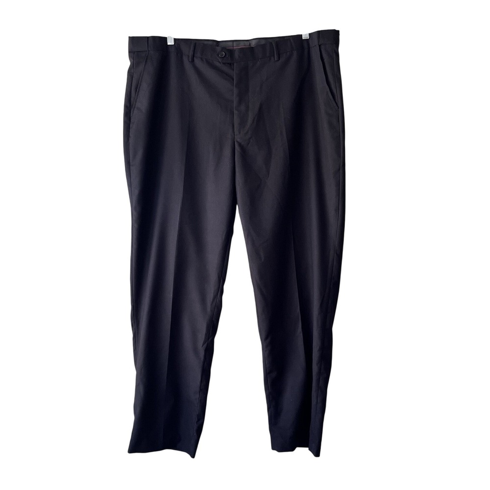 Yucenfu Dress Pants‎ Mens Black Flat Front Business Trousers 44W 32L